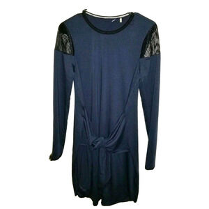 Elie Tahari Sport Small Dress Navy Blue Front Tie Long Sleeve Net Rayon Athletic